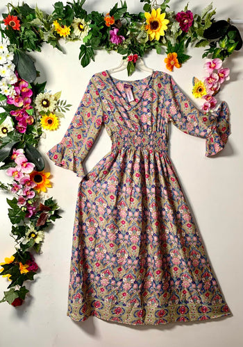 Sunmoon Long-Sleeve Elasticized Silk Dress