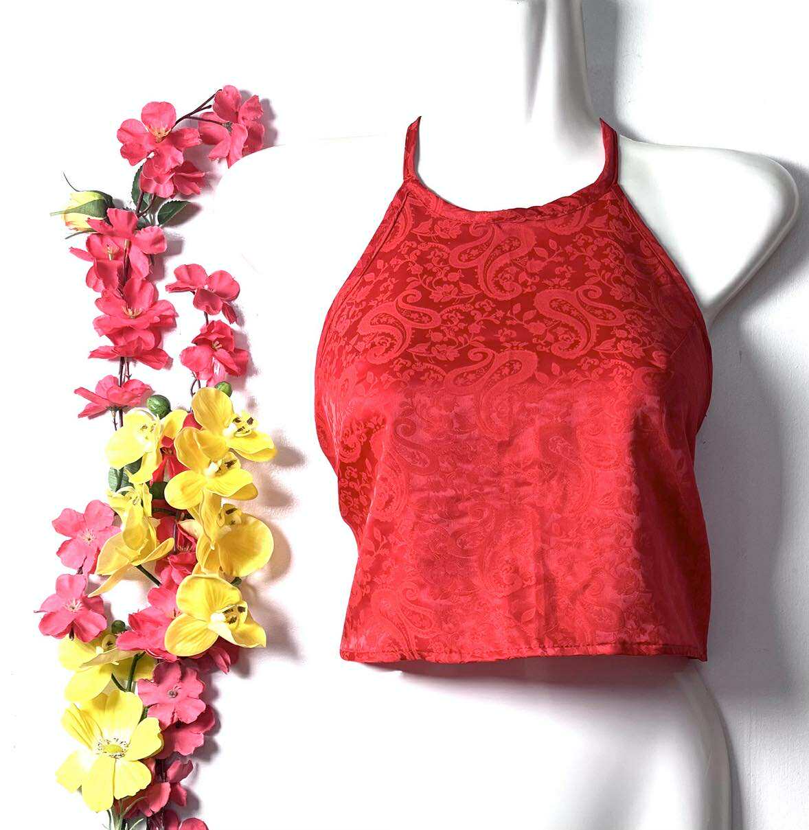 Vietnamese Silk Halter Crop Top