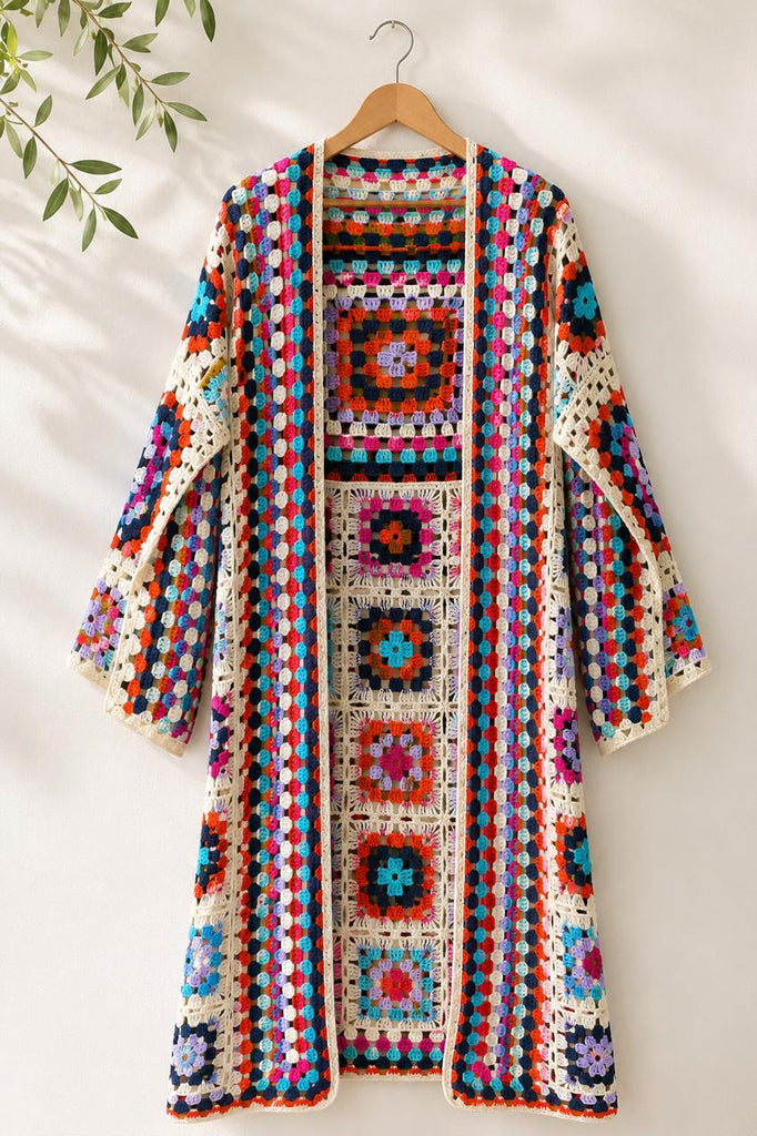Boho Long Granny Square Kimono
