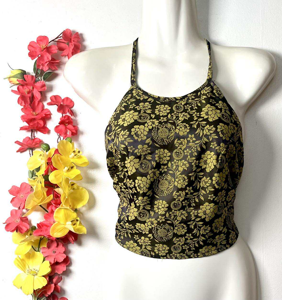 Vietnamese Silk Halter Crop Top
