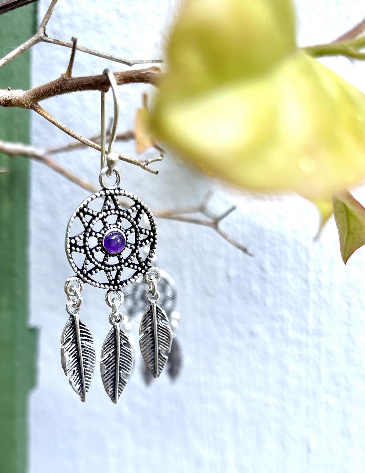 Silver Gemstone Dreamcatcher Earings