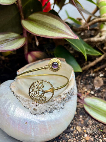 Tree Of Life Gemstone Brass Bangle