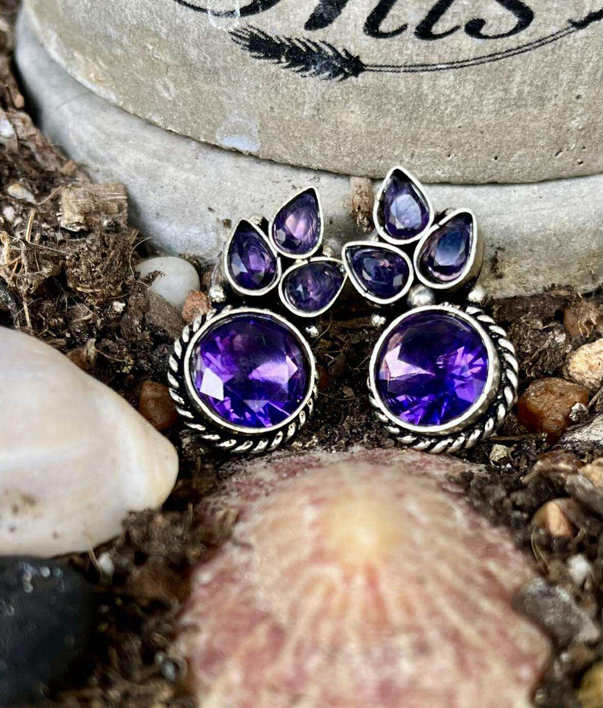 Gemstone Petal Stud Earings