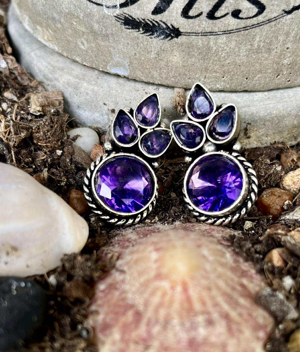 Gemstone Petal Stud Earings