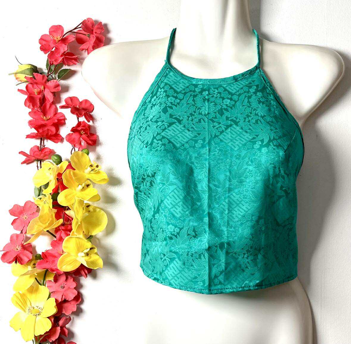Vietnamese Silk Halter Crop Top
