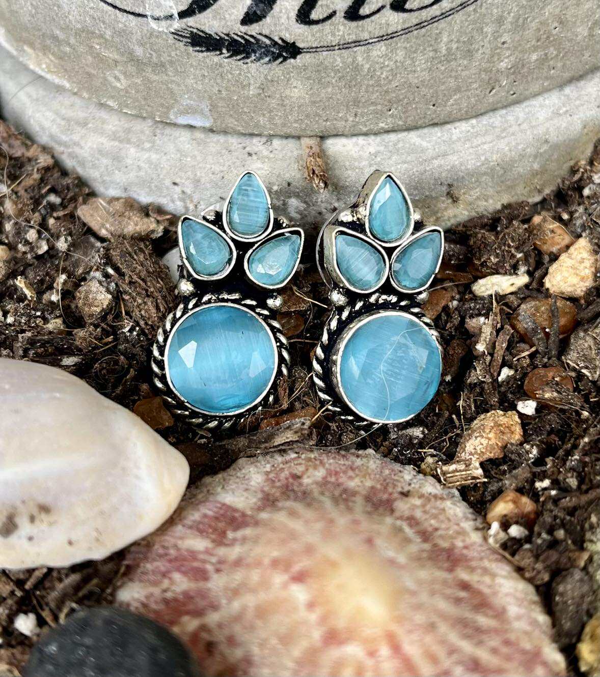 Gemstone Petal Stud Earings