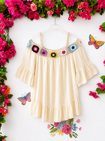 Santorini Cotton Crochet Babydoll Top