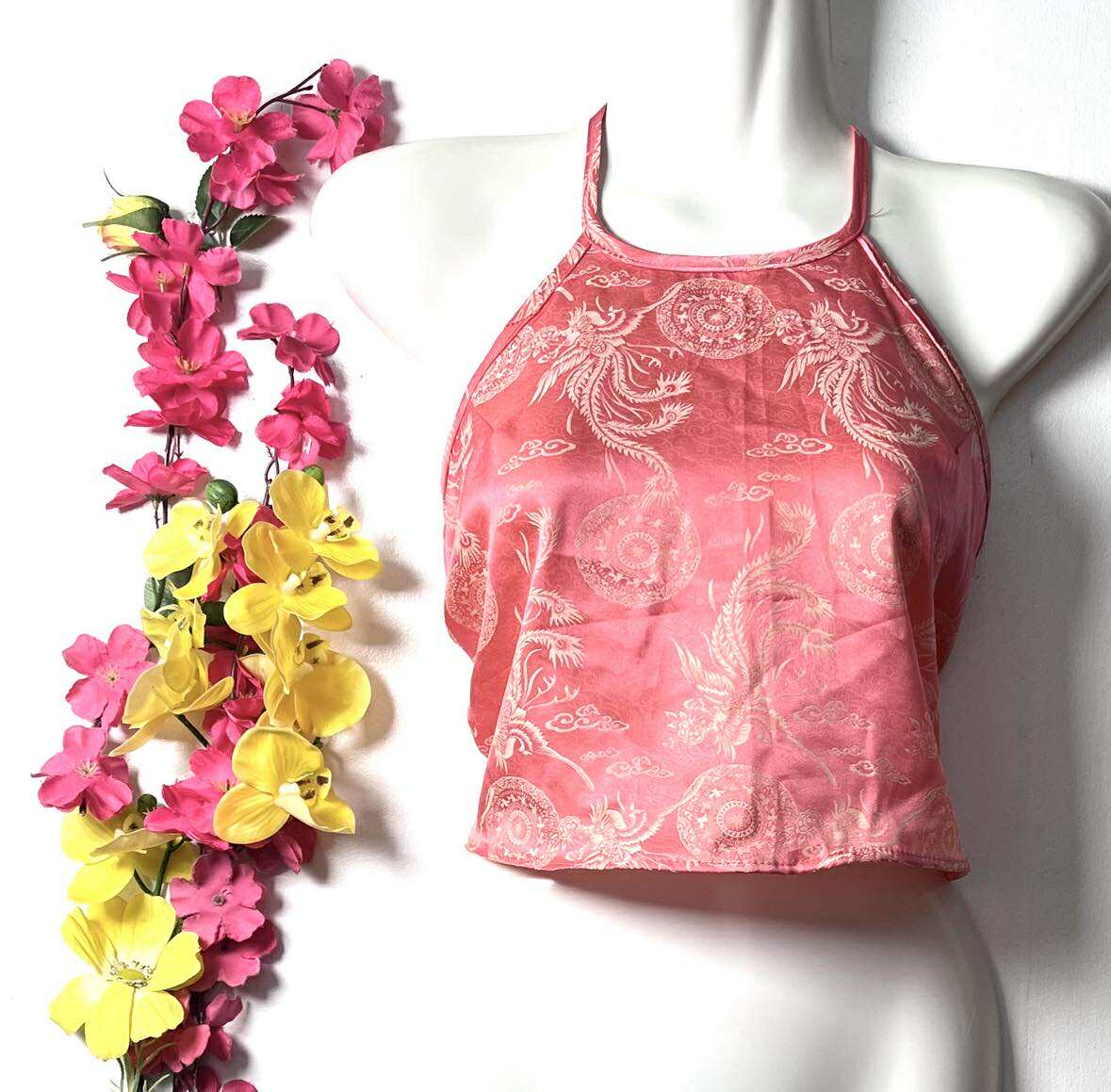 Vietnamese Silk Halter Crop Top