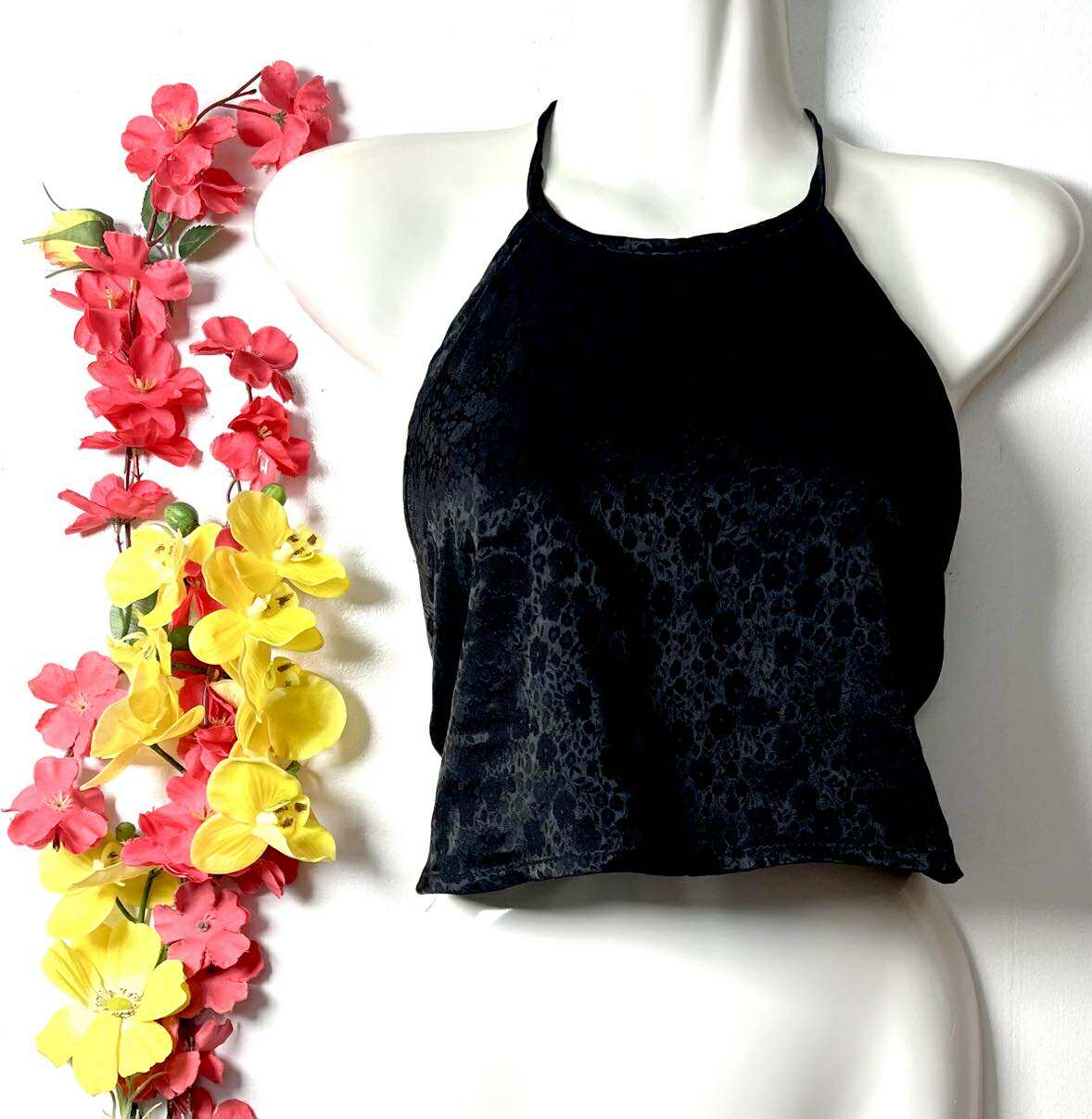 Vietnamese Silk Halter Crop Top