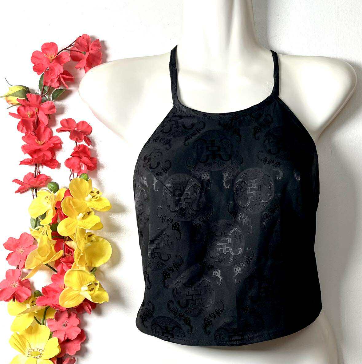 Vietnamese Silk Halter Crop Top