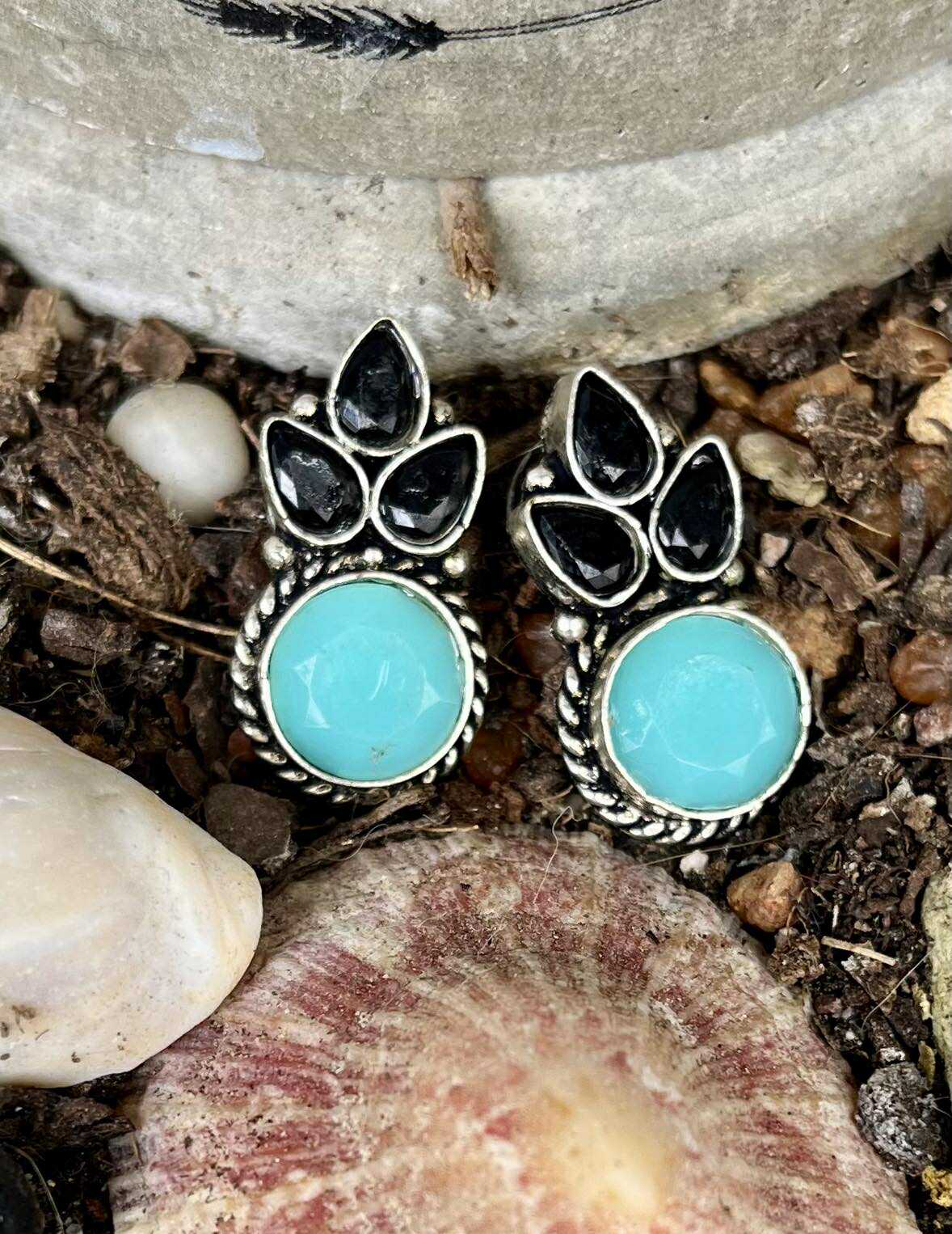 Gemstone Petal Stud Earings