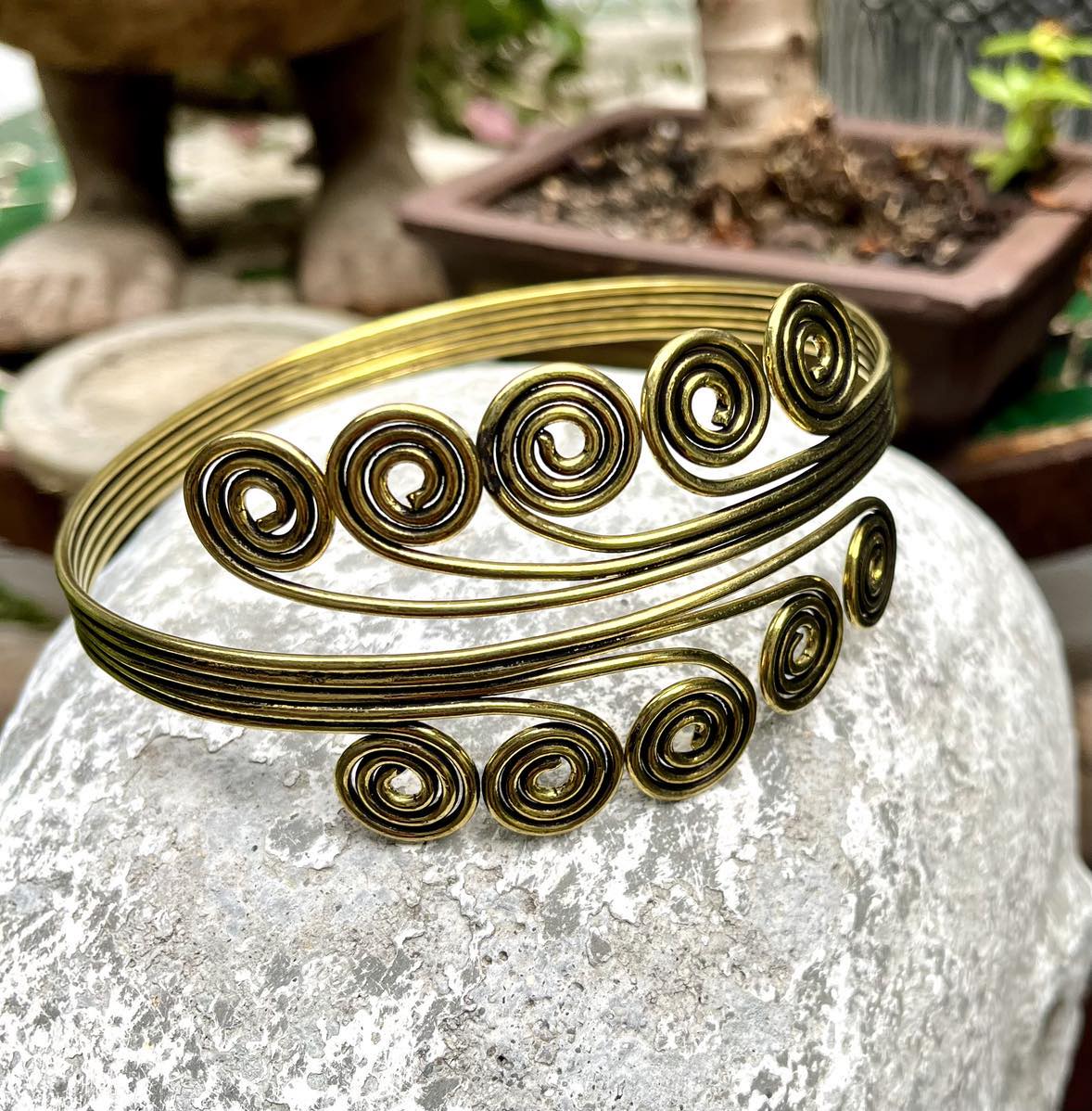 Brass Double Spiral Arm Bangle