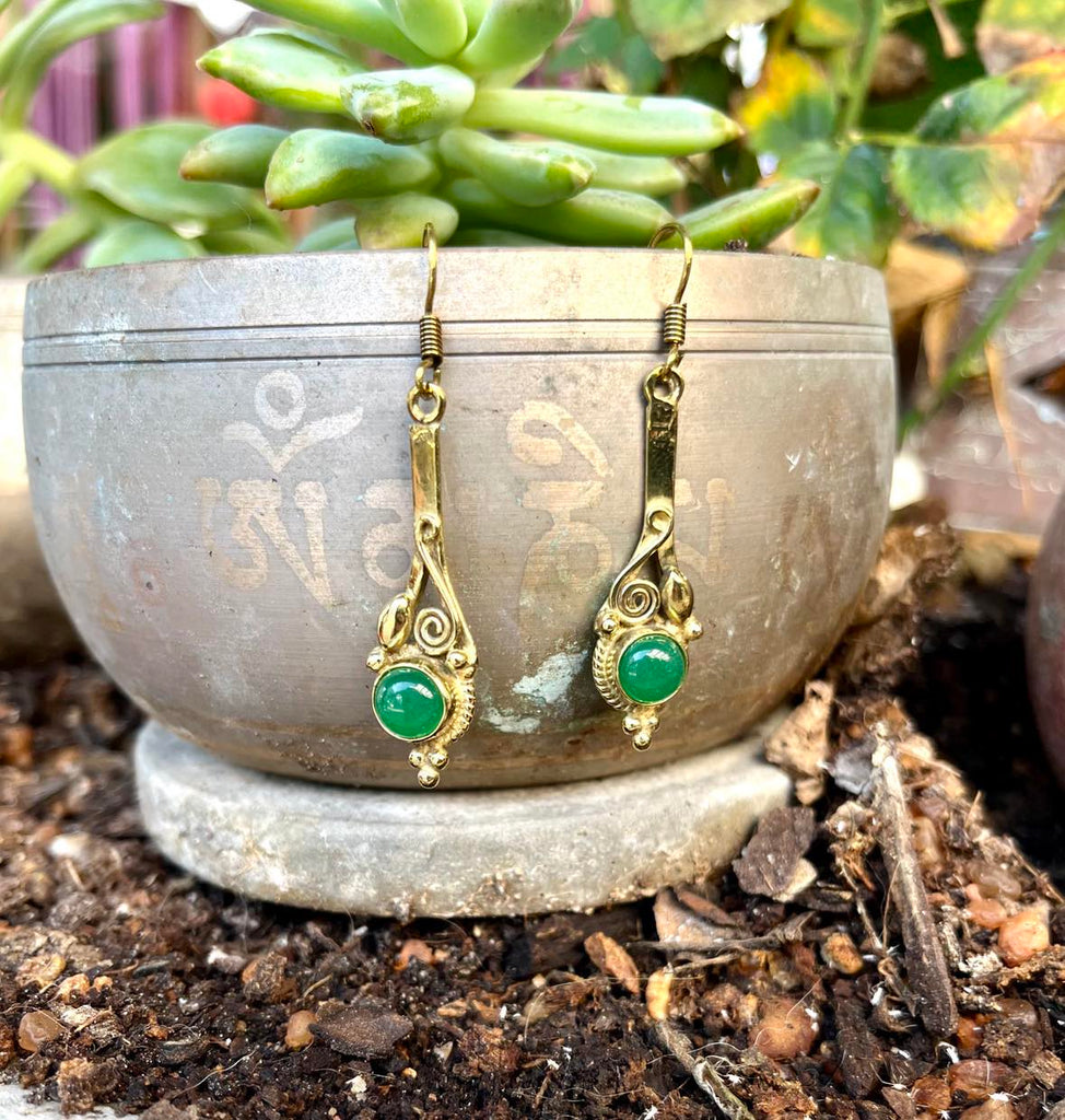 Brass Dropswirl Gemstone Earings