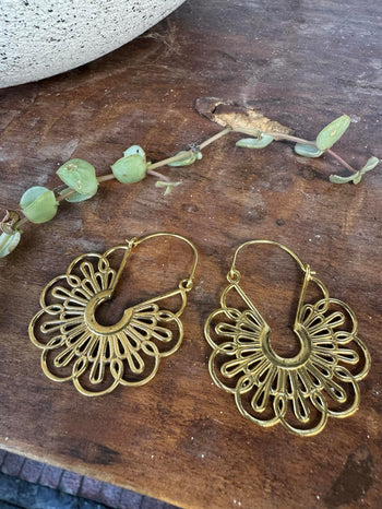 Brass Lotus Hook Through Earings