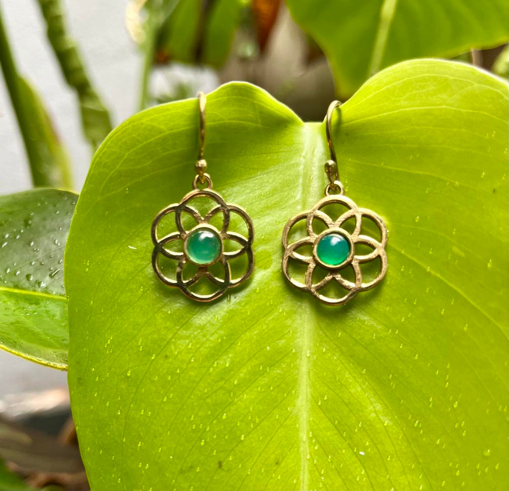 Brass Flower Gemstone Earings