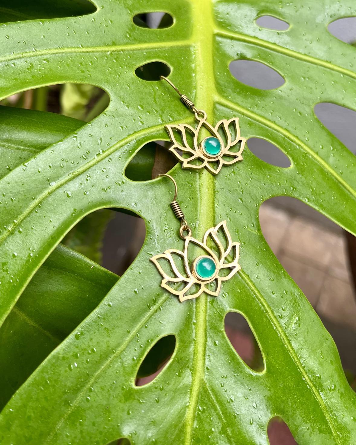 Brass Lotus Gemstone Earings