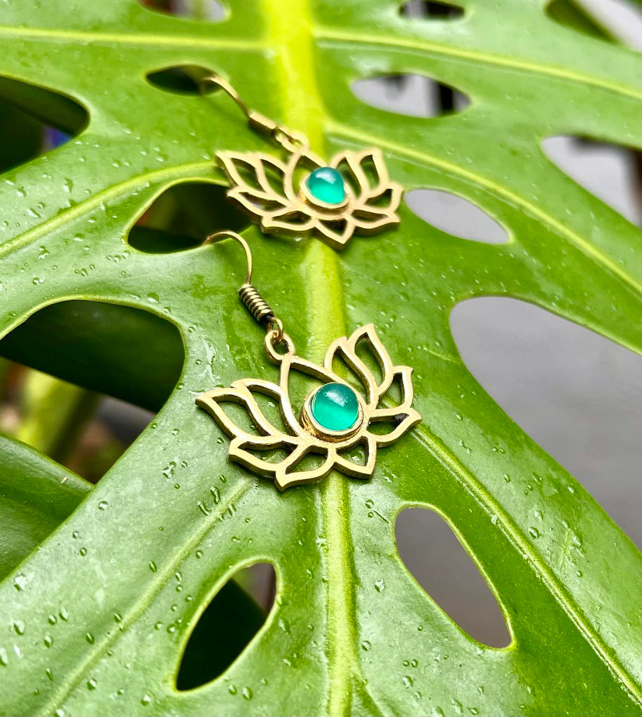 Brass Lotus Gemstone Earings