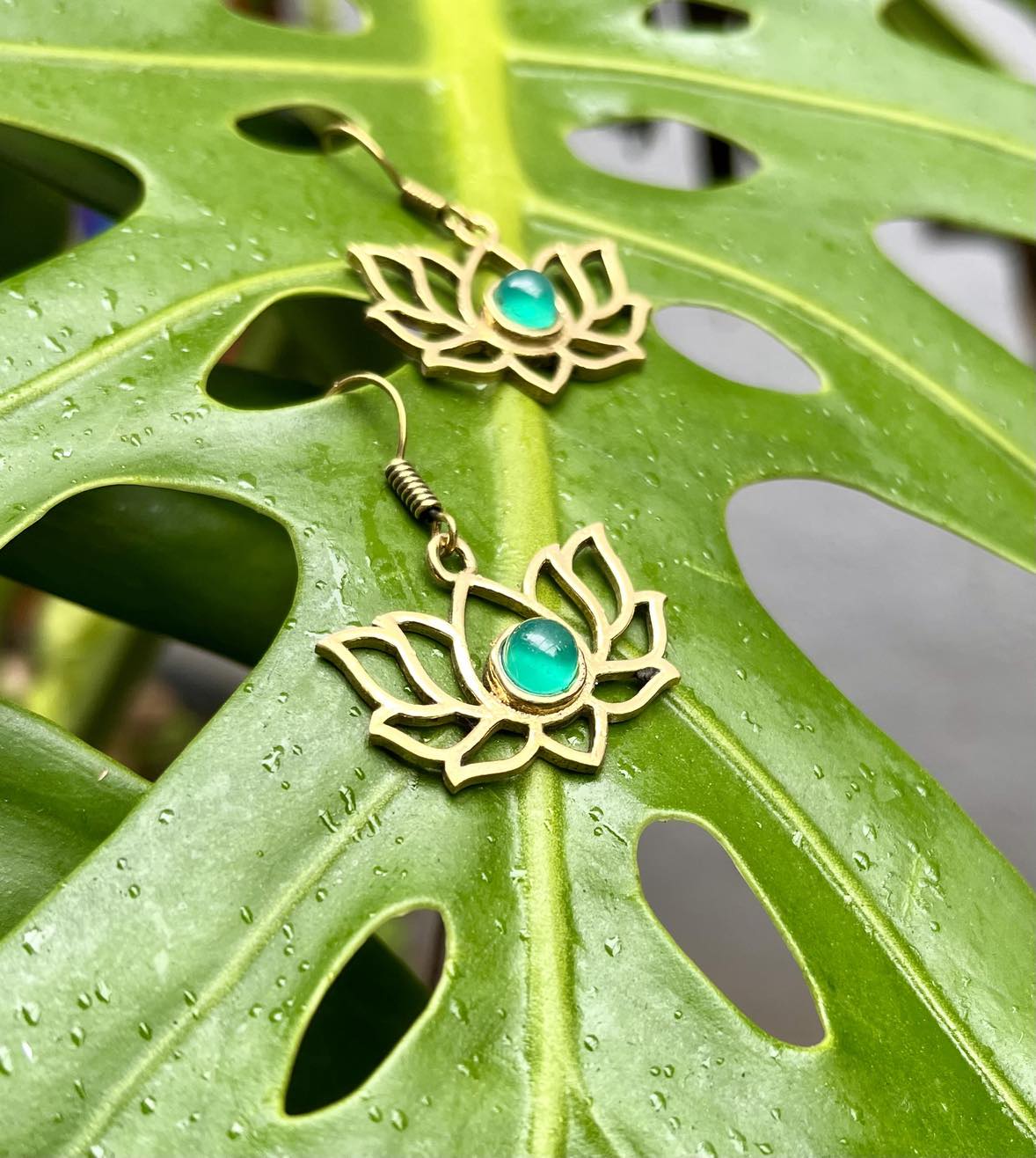 Brass Lotus Gemstone Earings