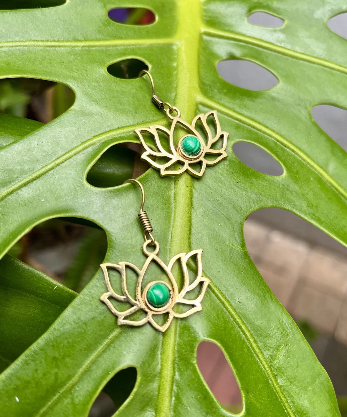 Brass Lotus Gemstone Earings