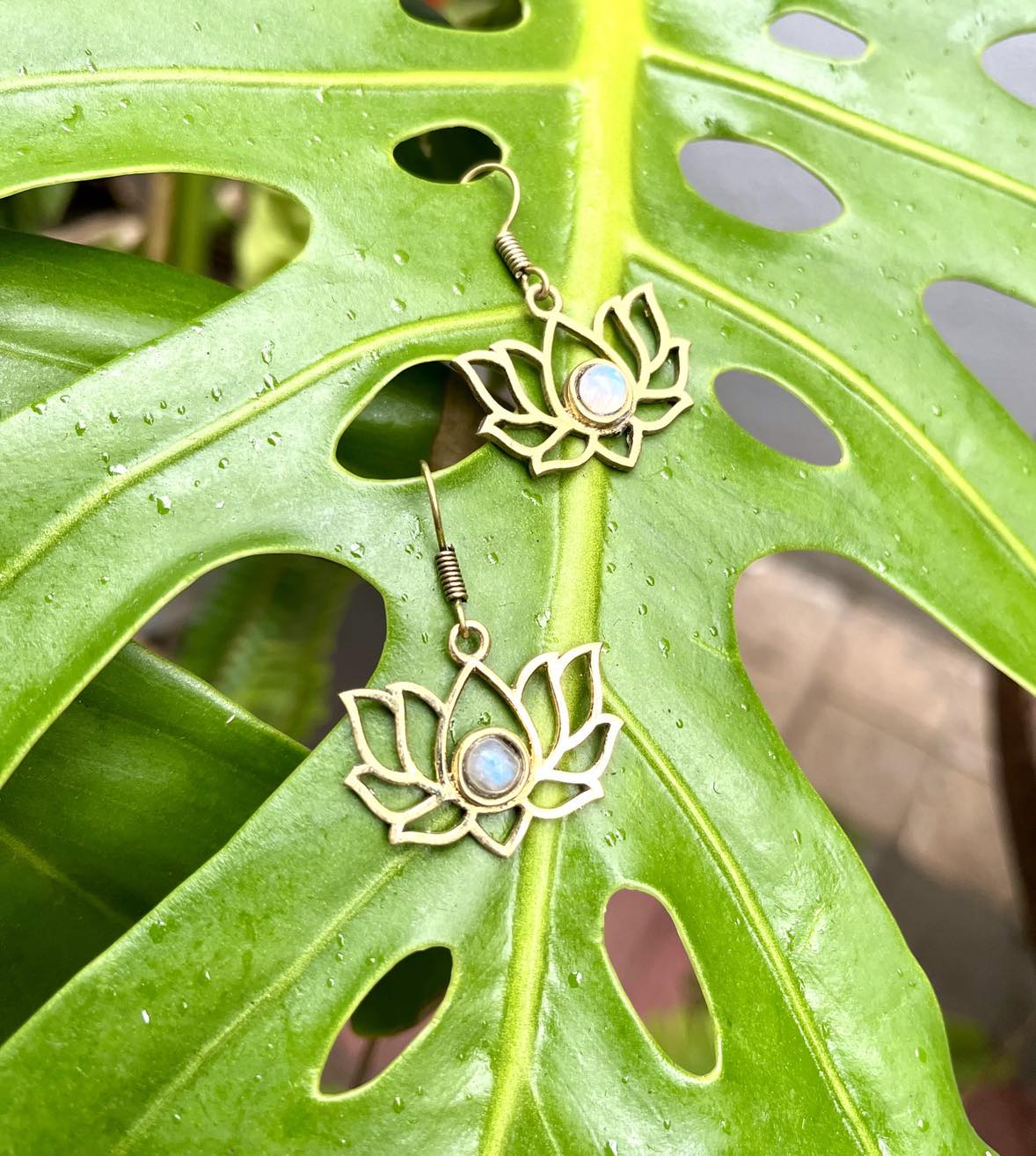 Brass Lotus Gemstone Earings