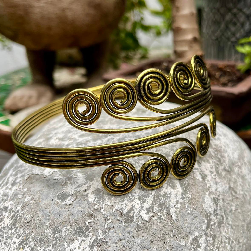 Brass Double Spiral Arm Bangle