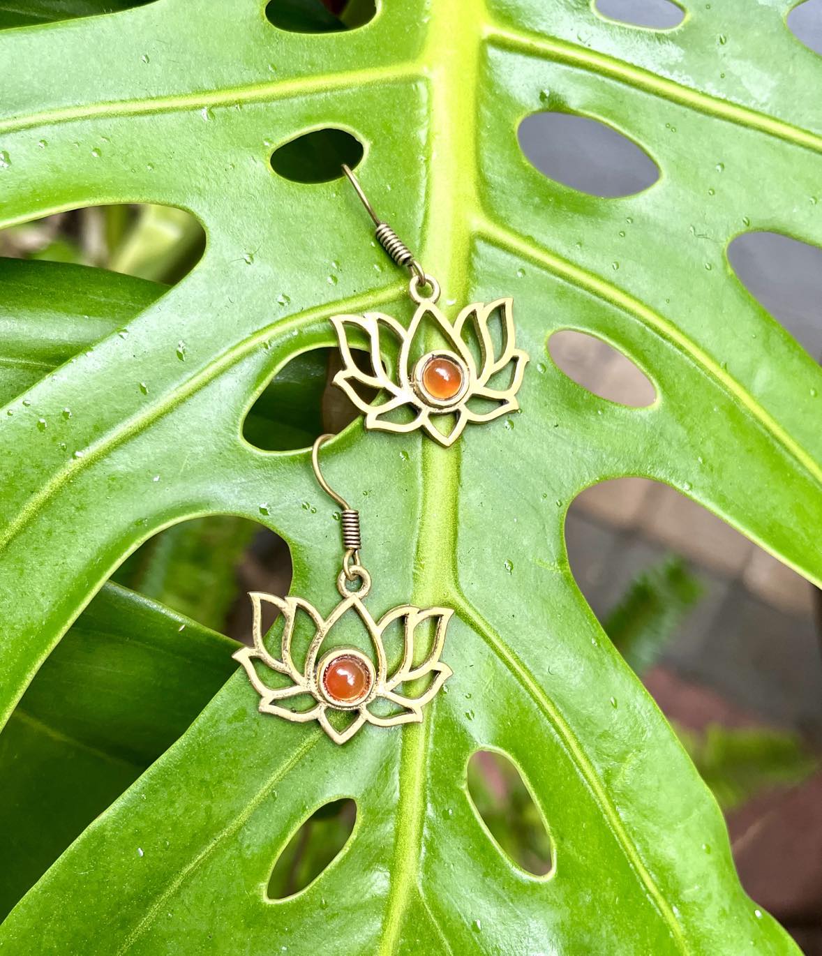 Brass Lotus Gemstone Earings