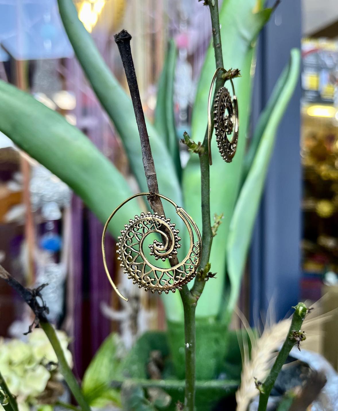 Brass Slide-Through Peacock Earings