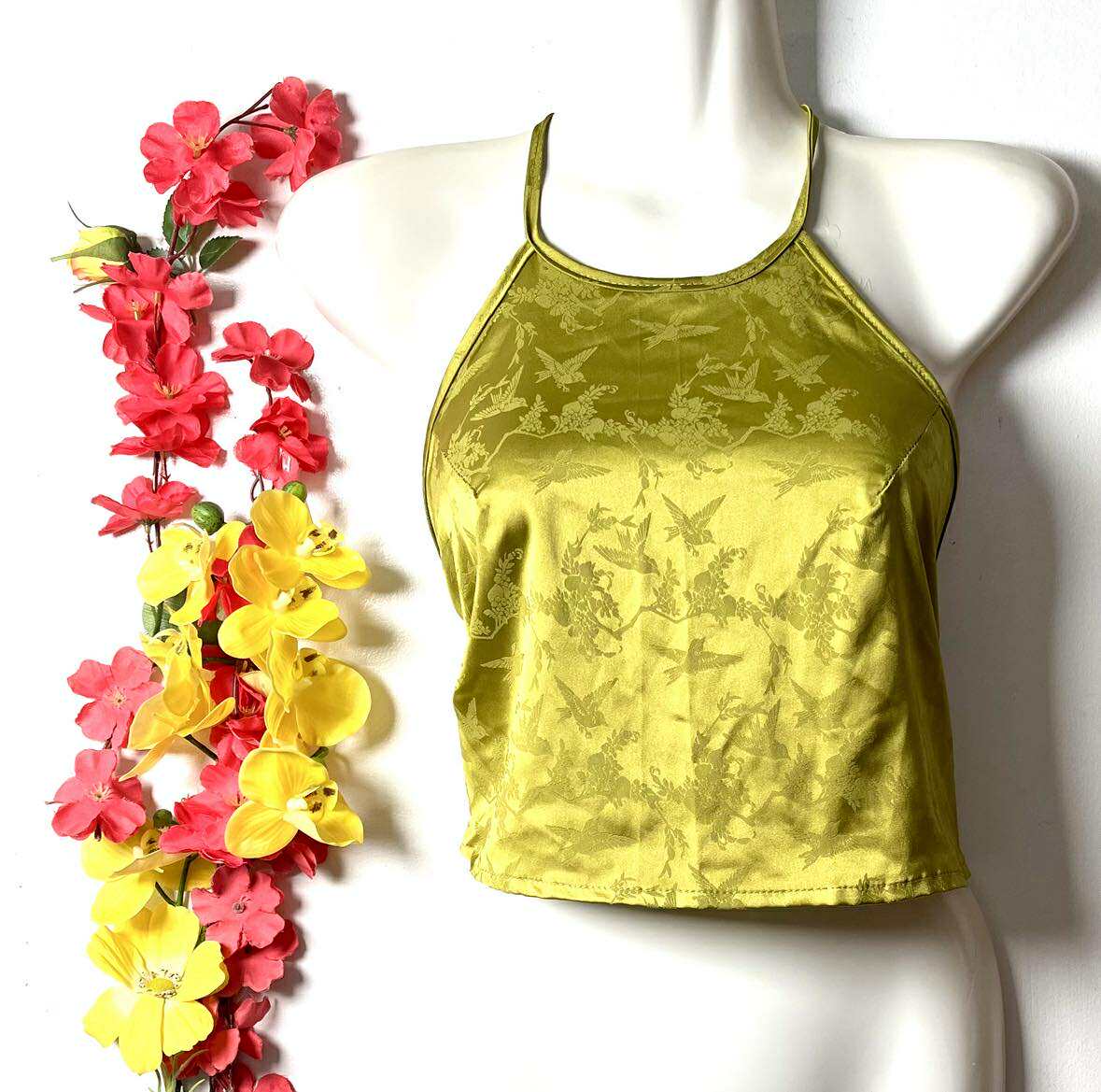 Vietnamese Silk Halter Crop Top