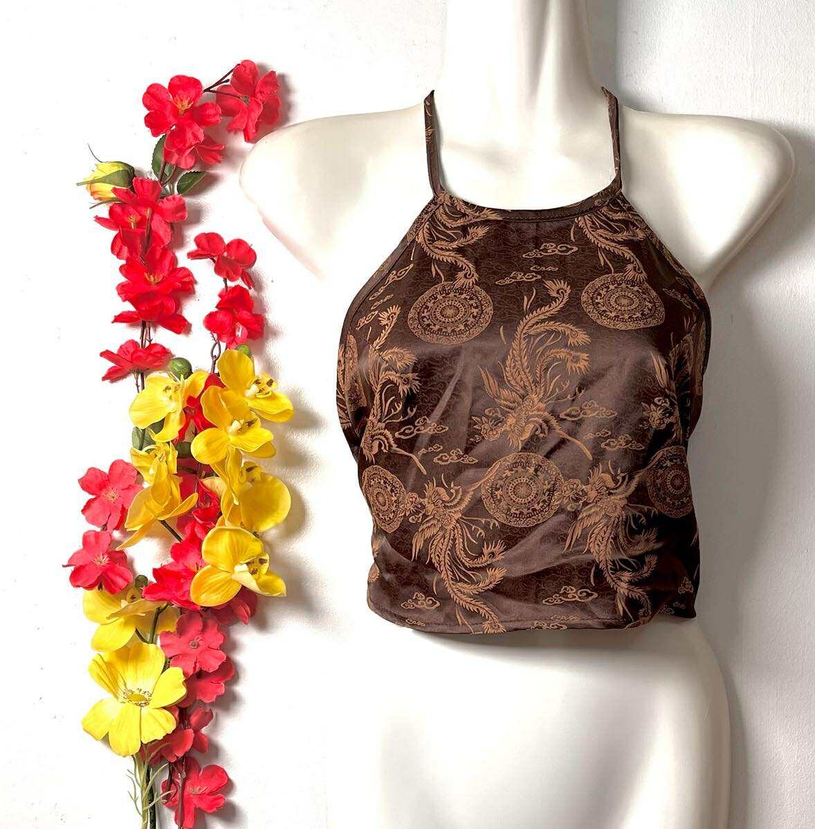 Vietnamese Silk Halter Crop Top