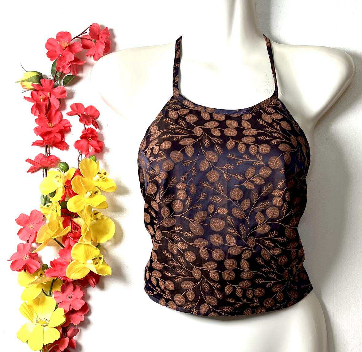 Vietnamese Silk Halter Crop Top