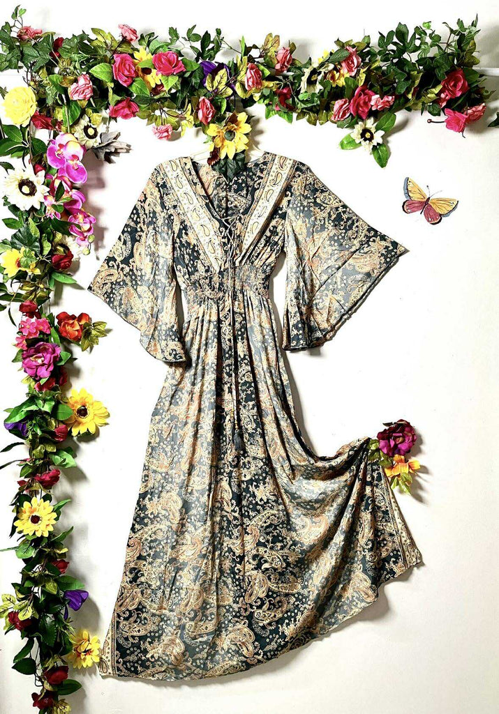 Silk Falka Lace-Up Maxi Dress
