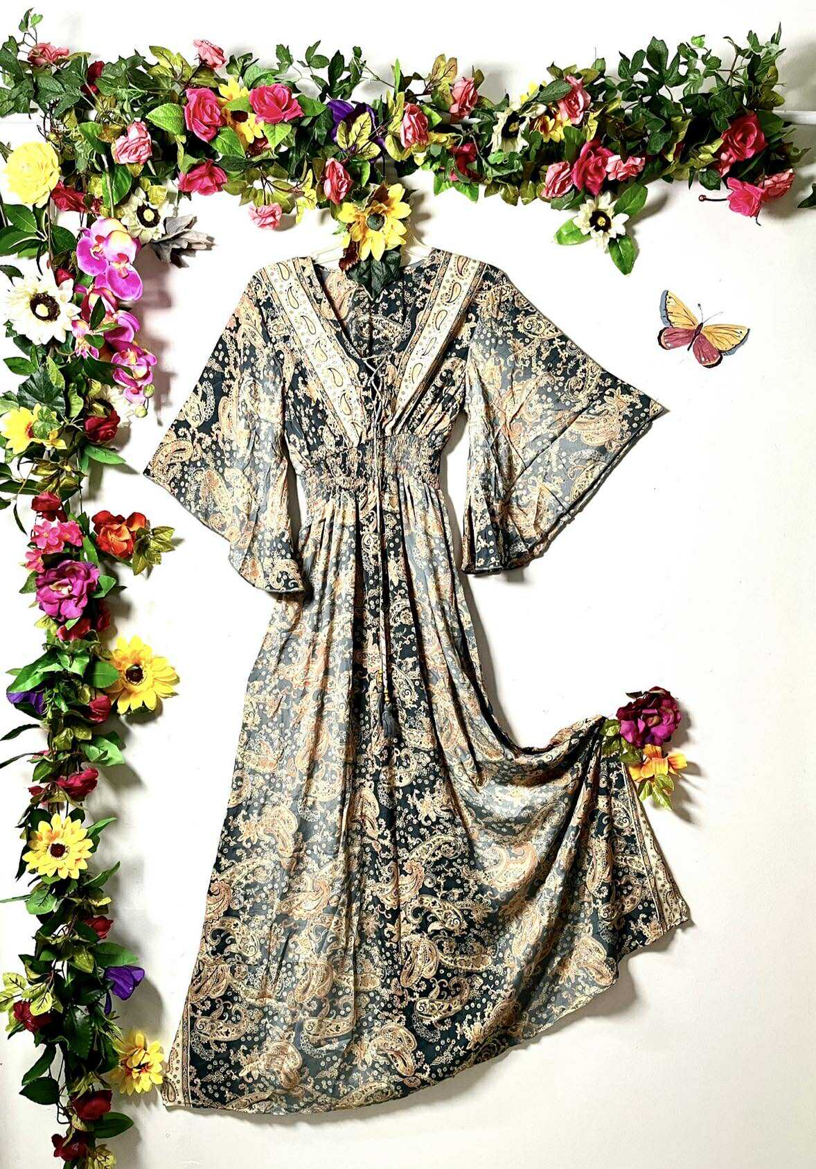 Silk Falka Lace-Up Maxi Dress