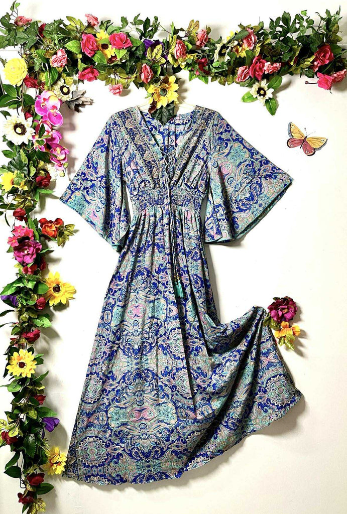 Silk Falka Lace-Up Maxi Dress