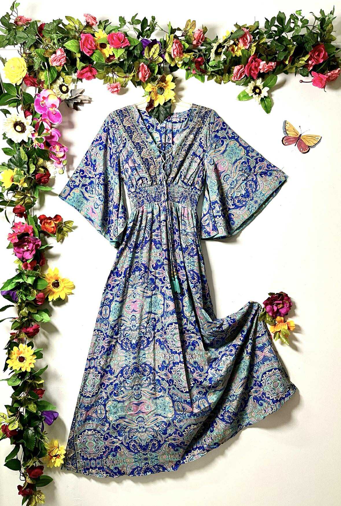 Silk Falka Lace-Up Maxi Dress