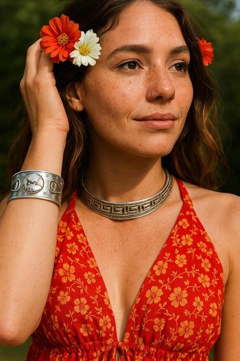 Embossed Goddess Nature Silver Cuff