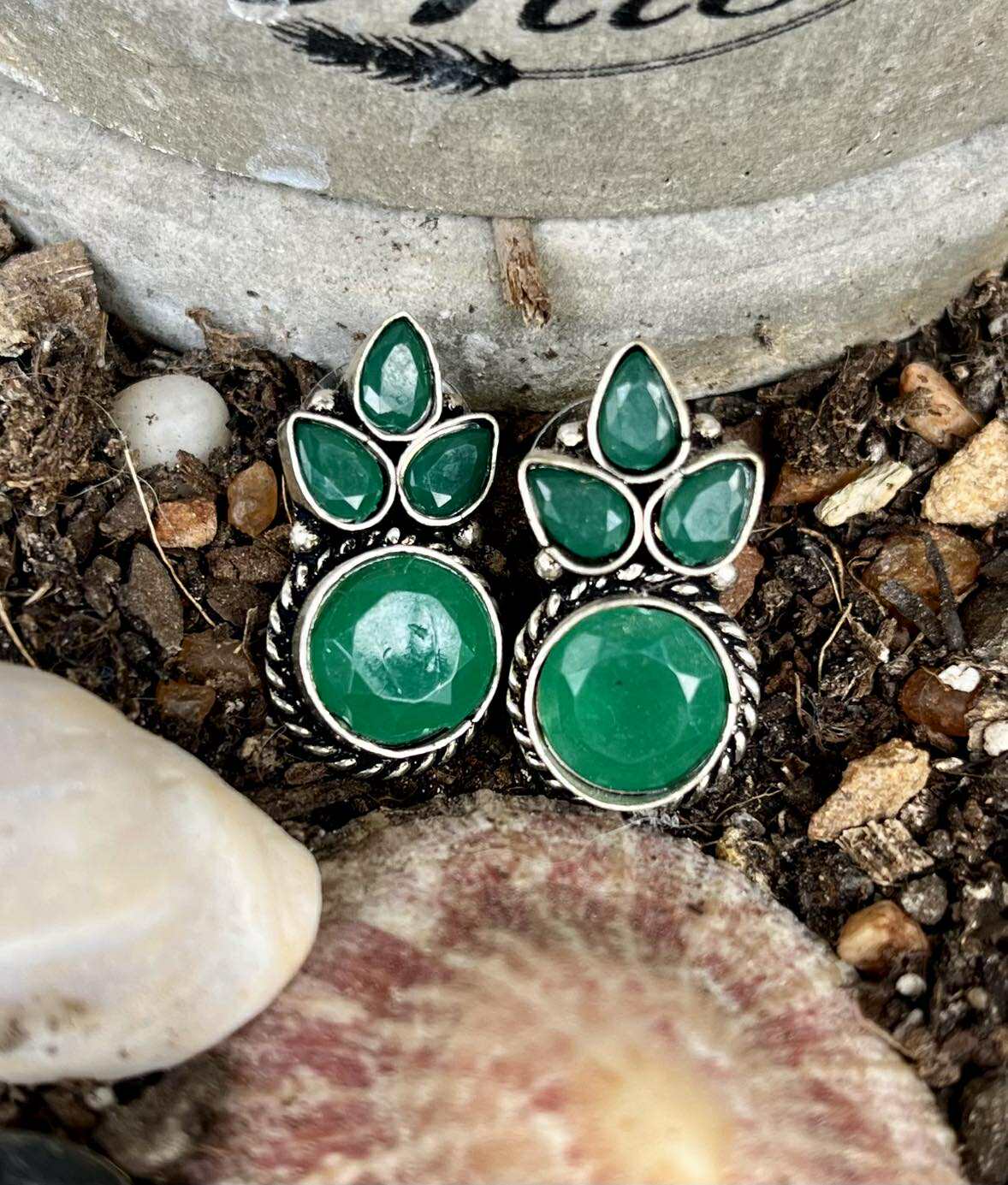 Gemstone Petal Stud Earings