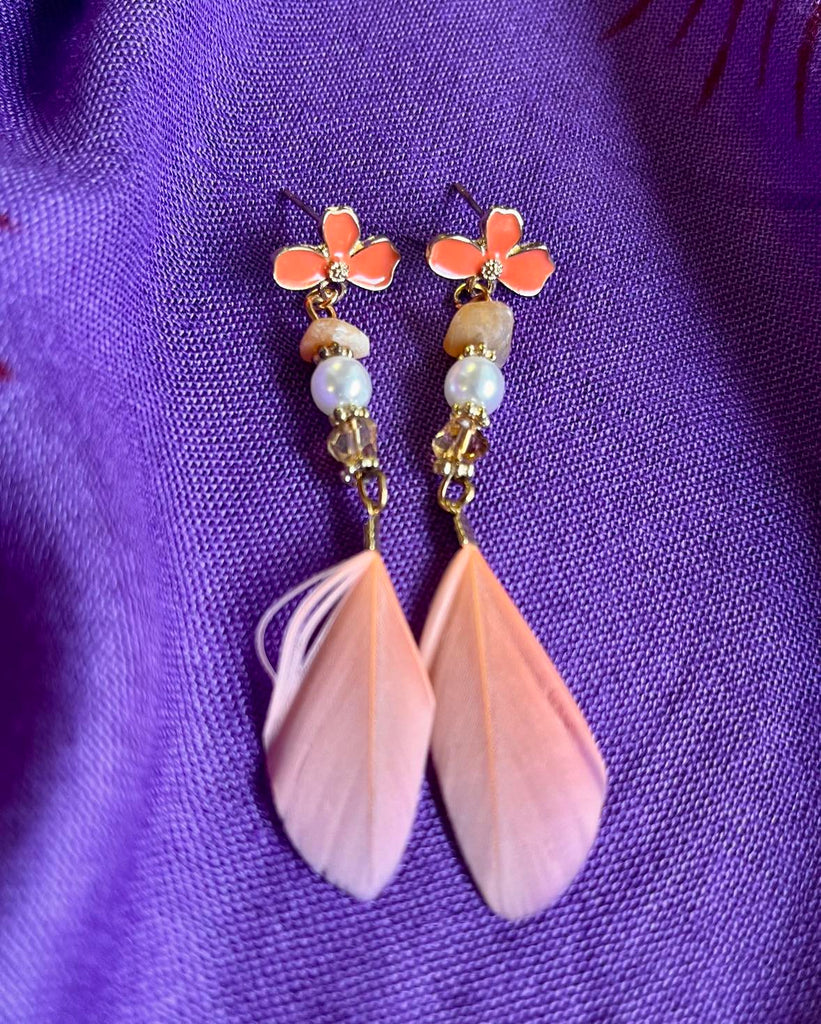 Feather Flower Earings