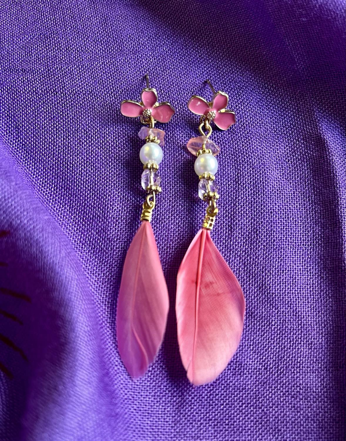 Feather Flower Earings