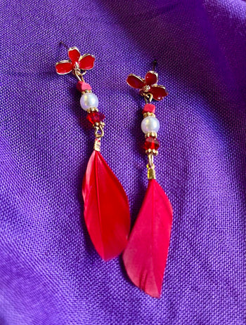 Feather Flower Earings