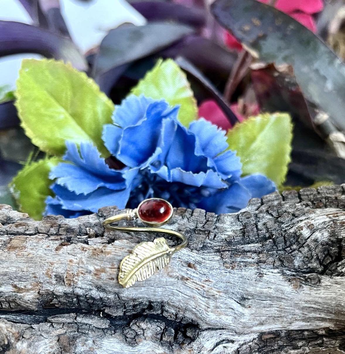 Brass Gemstone Feather Ring