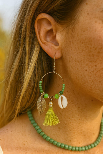 Hoop Cowrie Feather Earings