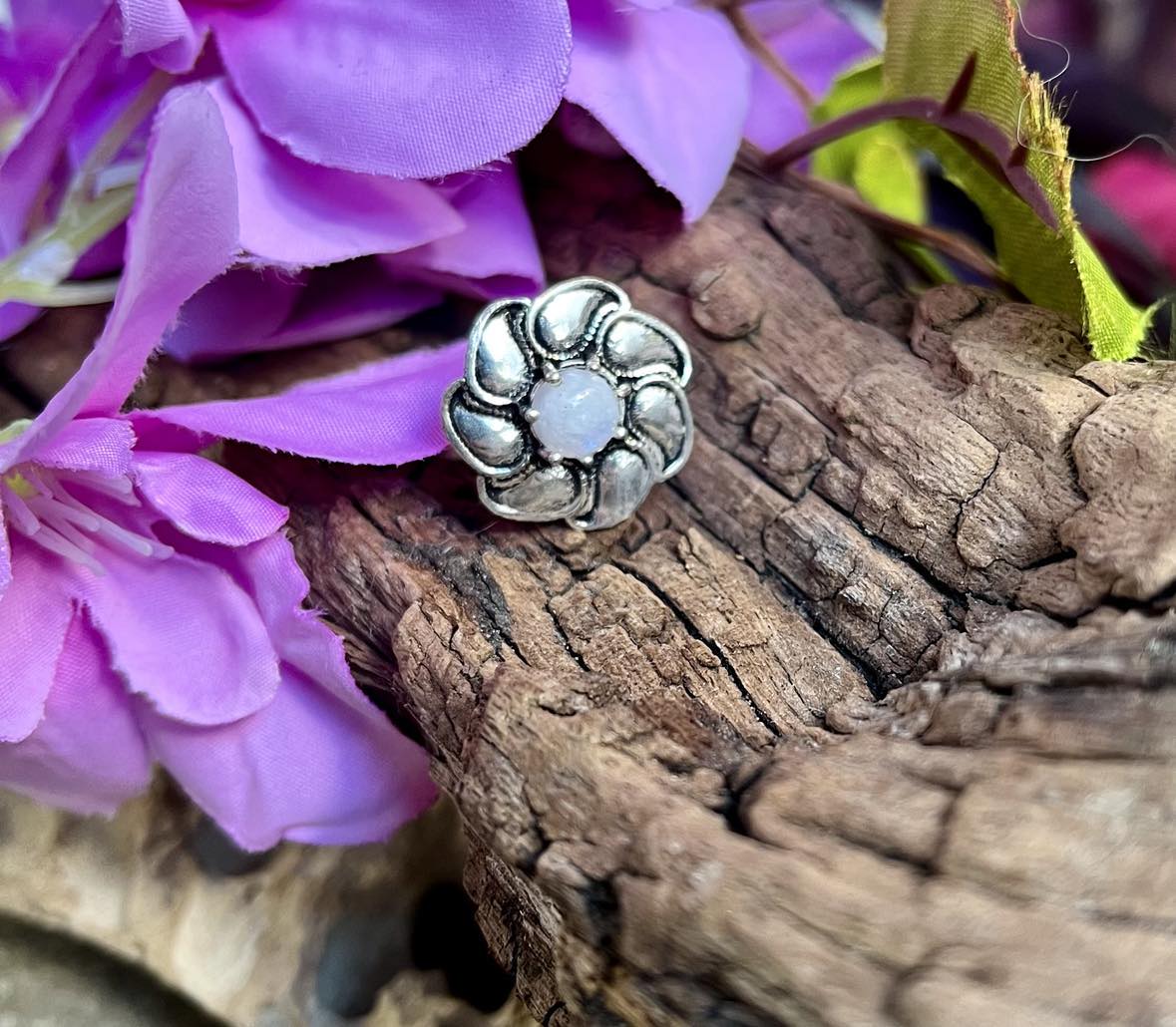 Flower Gemstone Silver Ring