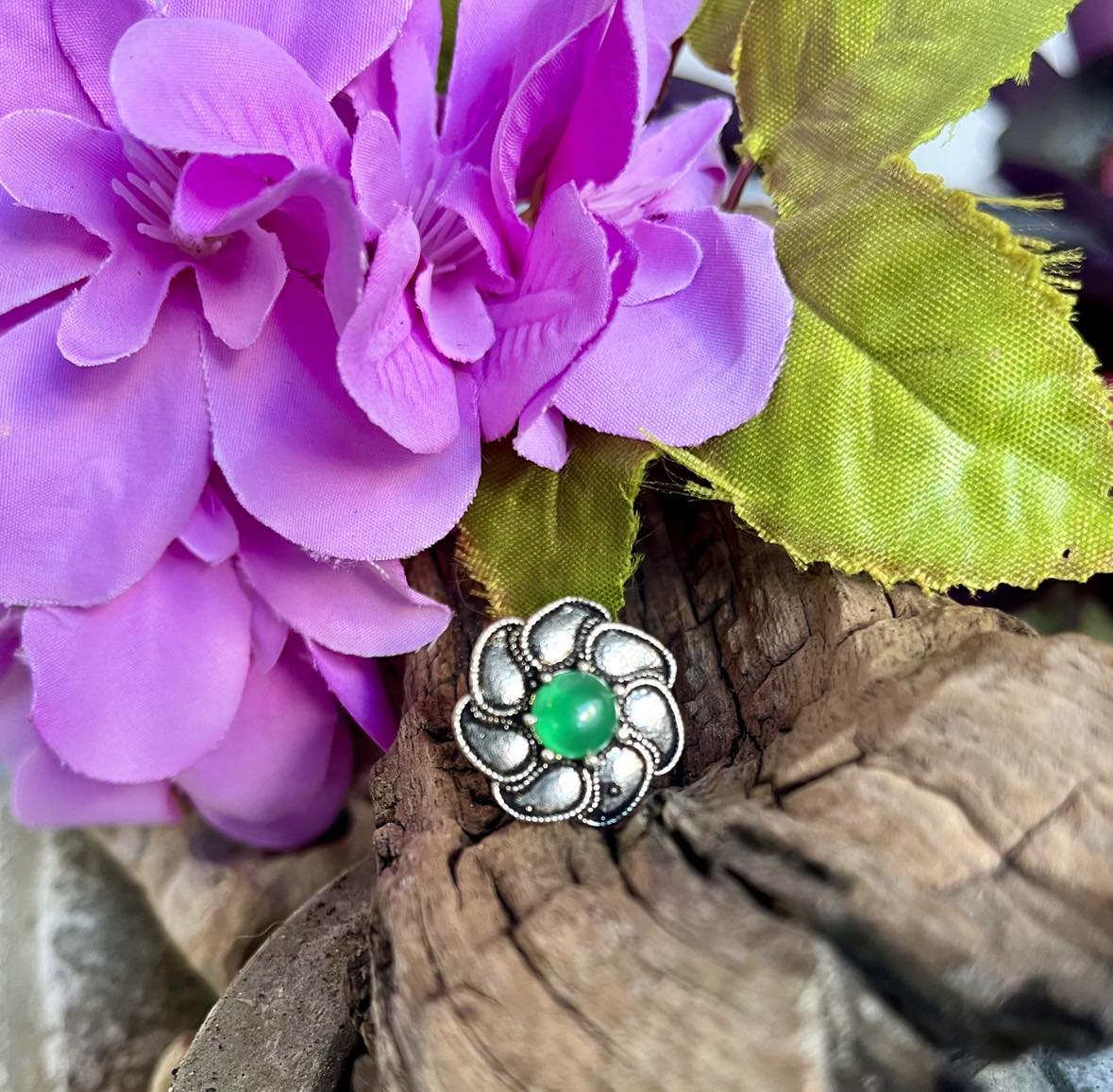 Flower Gemstone Silver Ring