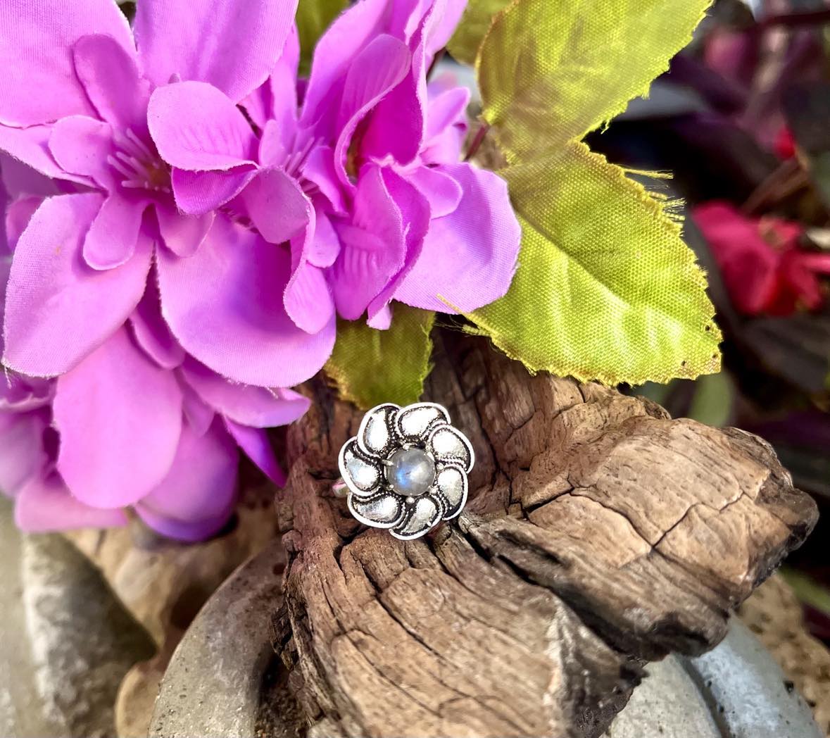 Flower Gemstone Silver Ring