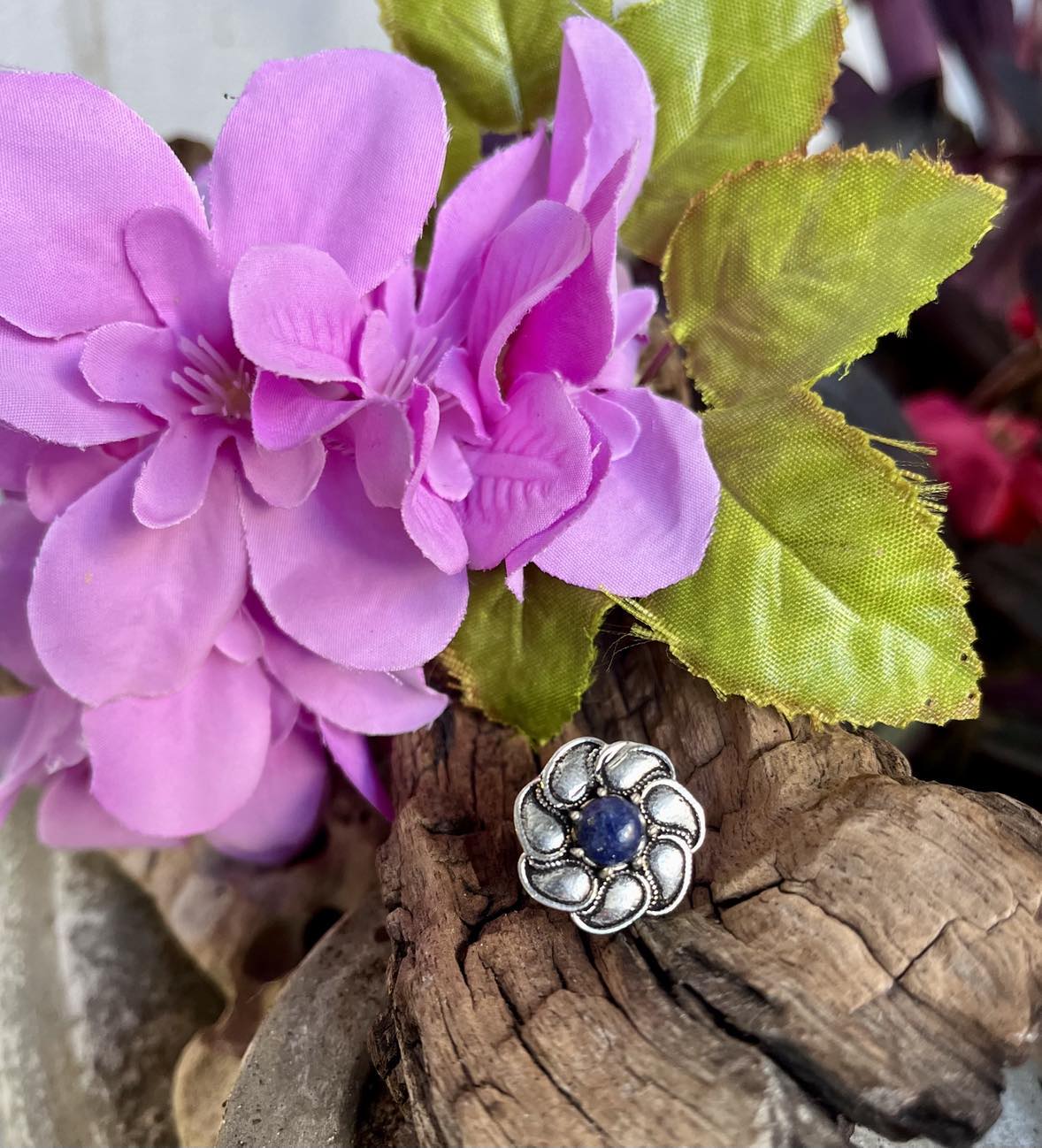 Flower Gemstone Silver Ring