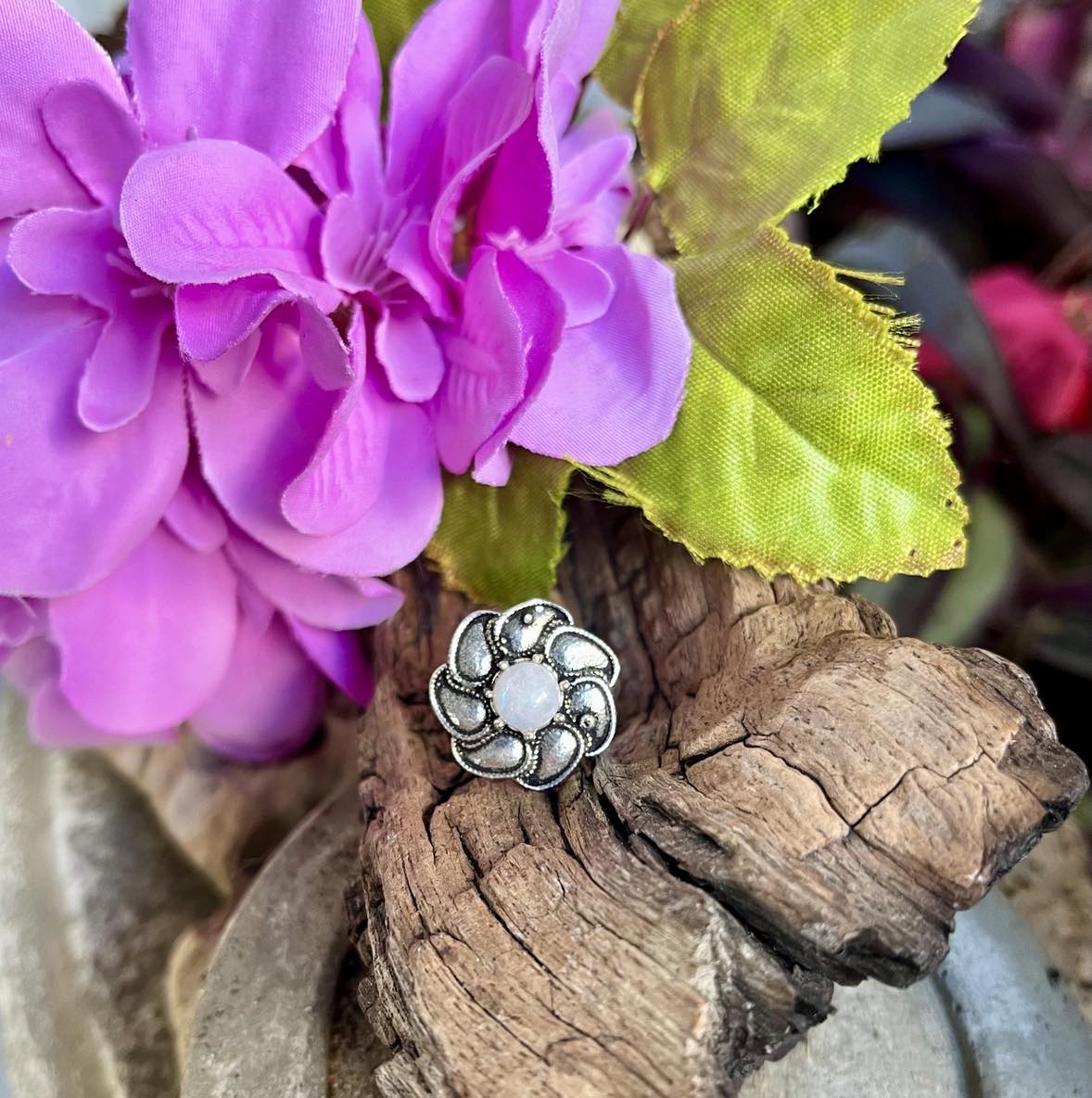 Flower Gemstone Silver Ring