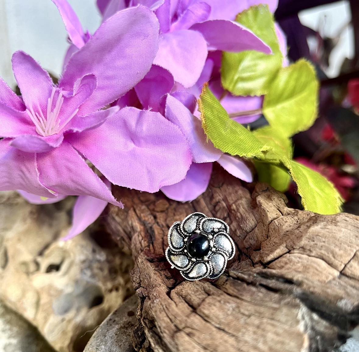 Flower Gemstone Silver Ring