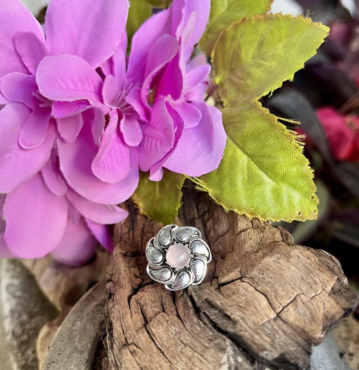 Flower Gemstone Silver Ring