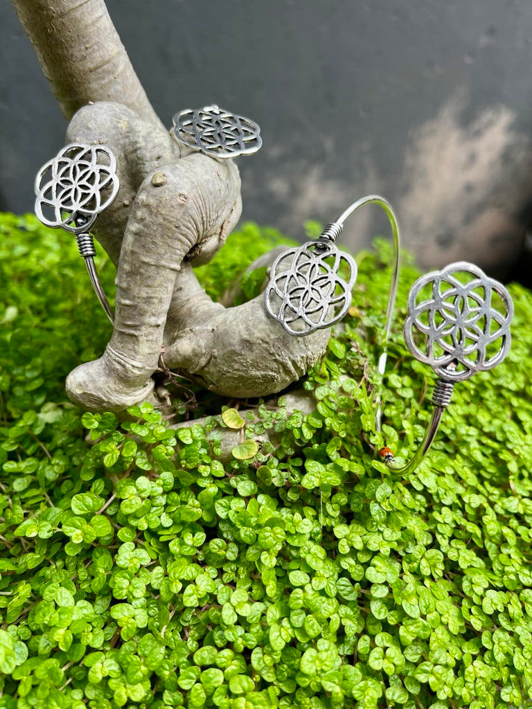 Flower Of Life Silver Bangle