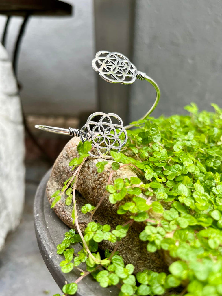 Flower Of Life Silver Bangle